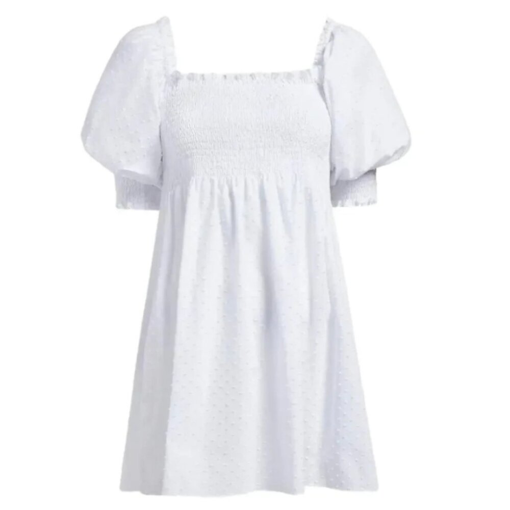 Hill House Home Athena Nap Dress- White Semi-Sheer Swiss Dot / XS